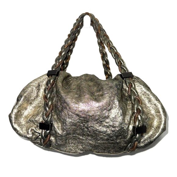 Botkier Braided Handle Metallic Shoulder Bag - Pewter/Brass - Picture 2 of 13